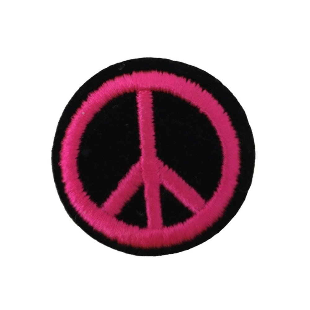 Neon Pink Peace Sign Iron-On Patch Vintage 80s